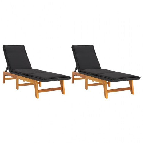 Liggestole med hynder 2 stk. polyrattan og massivt akacietræ