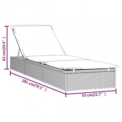 Liggestol 1 stk. med hynde 201x55x62 cm polyrattan sort
