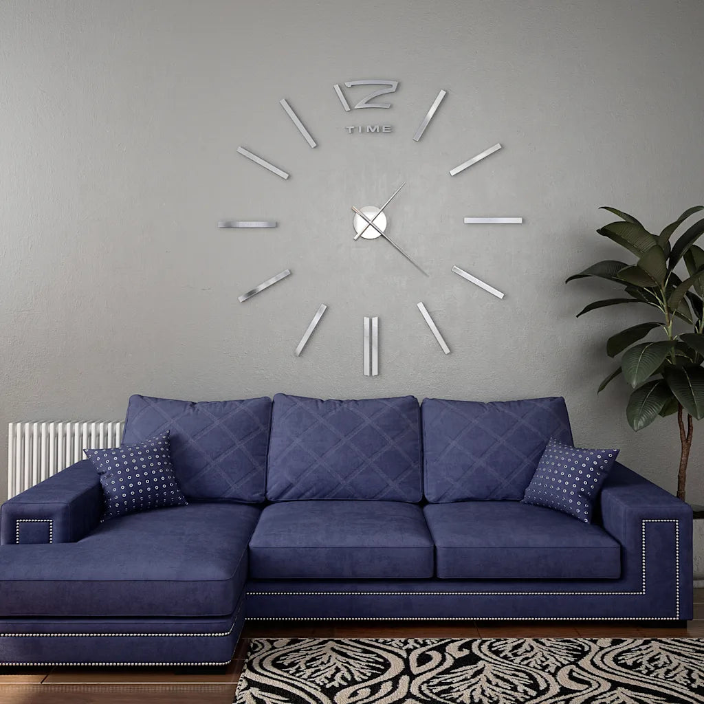 3D-vægur moderne design 100 cm XXL sølvfarvet