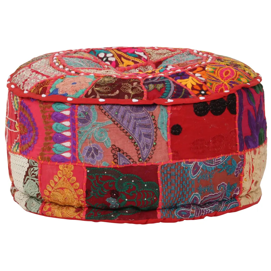 Puf med patchwork rund bomuld håndlavet 40 x 20 cm