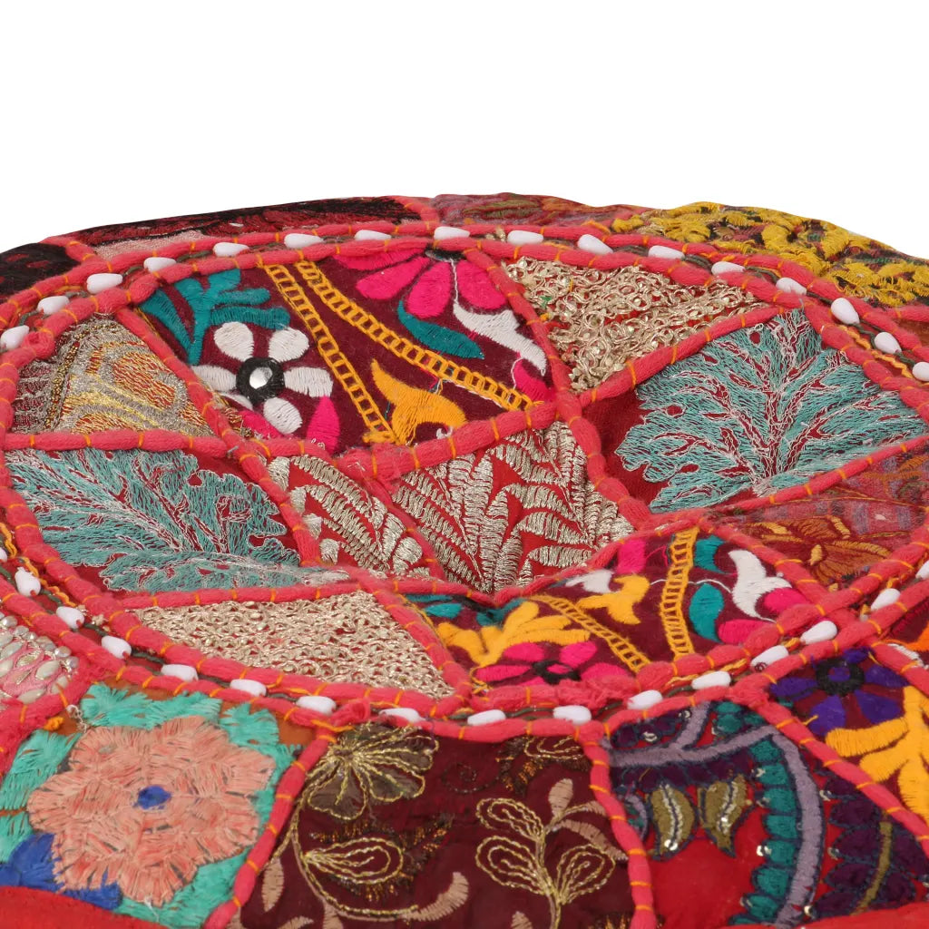 Puf med patchwork rund bomuld håndlavet 40 x 20 cm