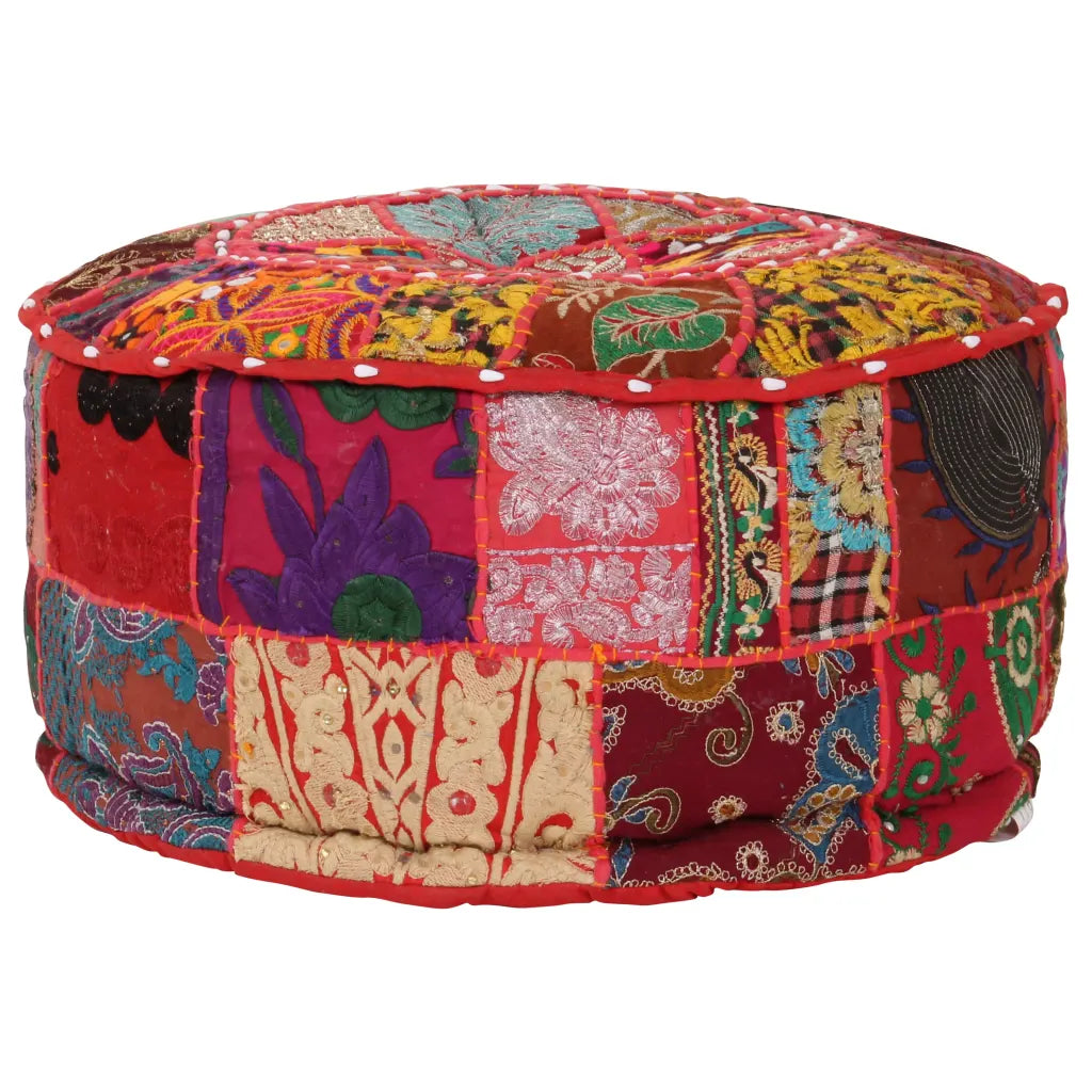 Puf med patchwork rund bomuld håndlavet 40 x 20 cm