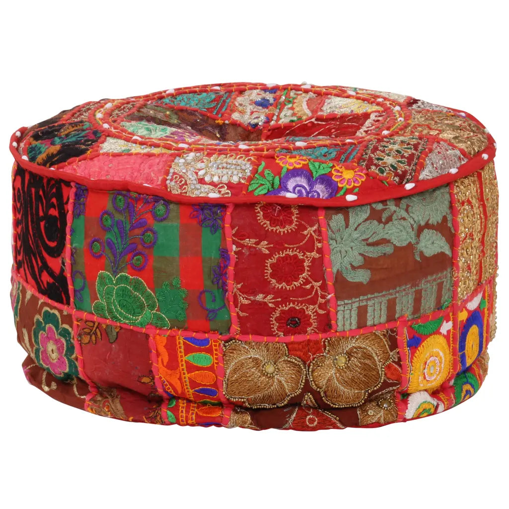 Puf med patchwork rund bomuld håndlavet 40 x 20 cm