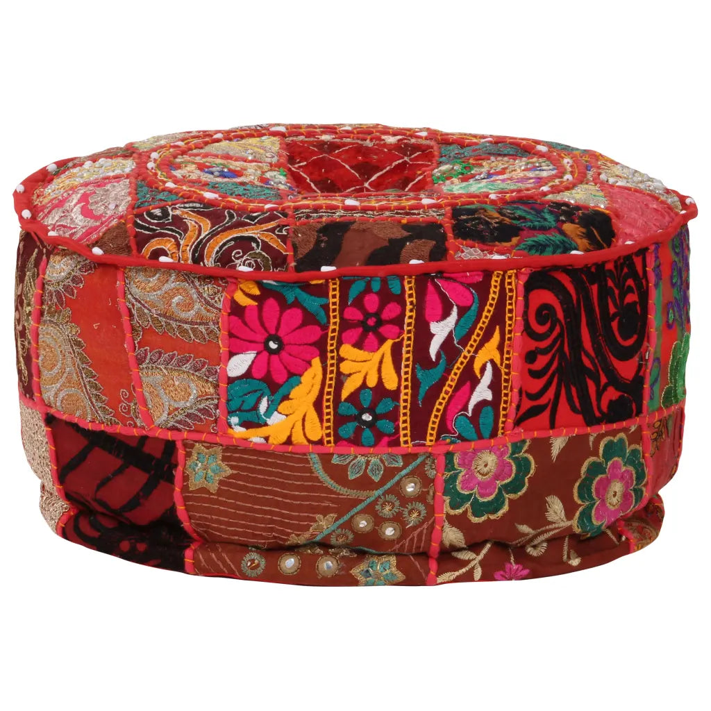 Puf med patchwork rund bomuld håndlavet 40 x 20 cm
