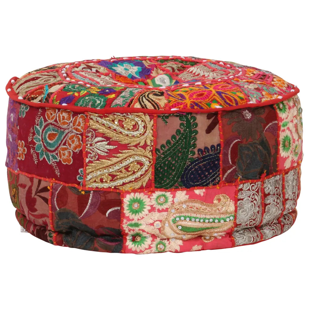 Puf med patchwork rund bomuld håndlavet 40 x 20 cm
