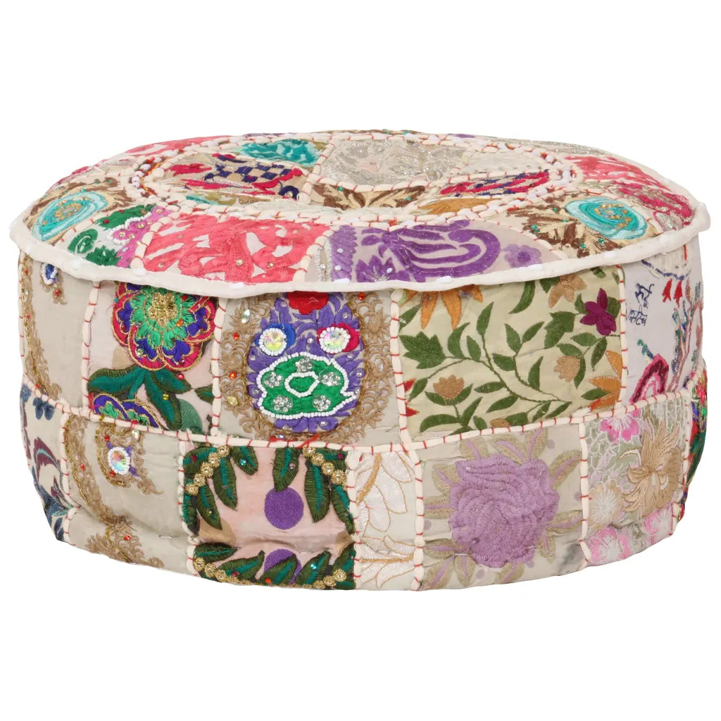 Puf med patchwork rund bomuld håndlavet 40 x 20 cm