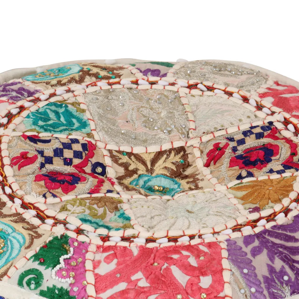 Puf med patchwork rund bomuld håndlavet 40 x 20 cm