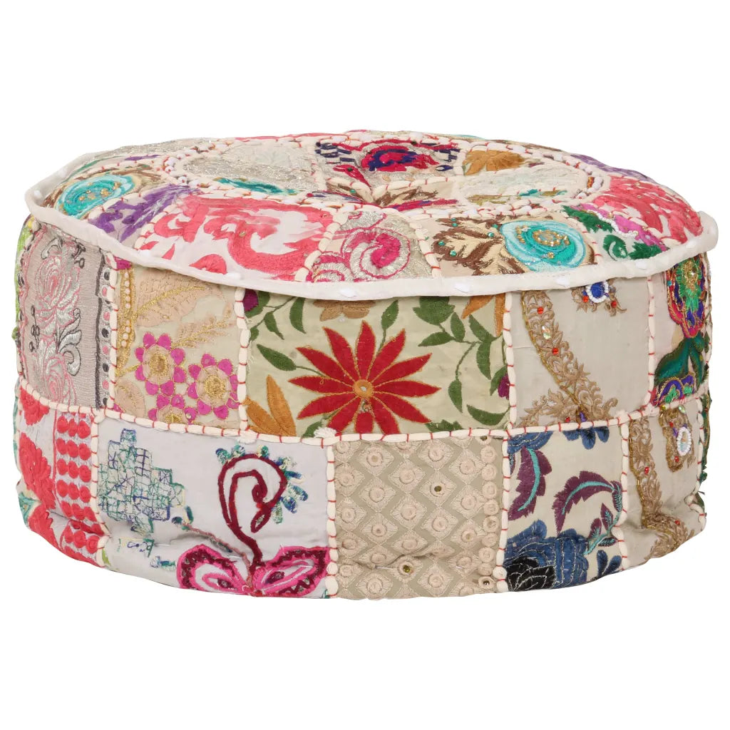 Puf med patchwork rund bomuld håndlavet 40 x 20 cm