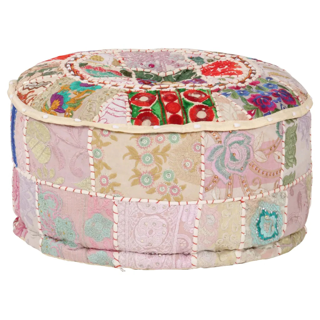 Puf med patchwork rund bomuld håndlavet 40 x 20 cm