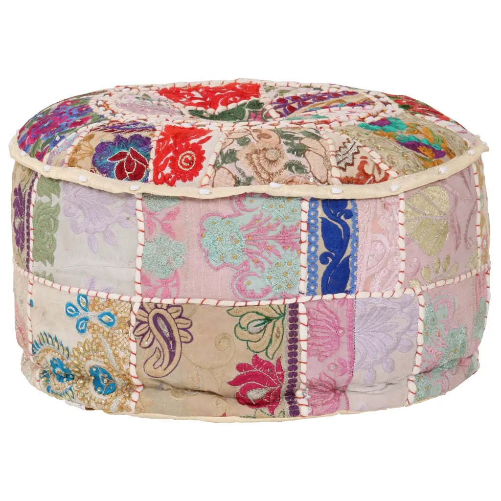 Puf med patchwork rund bomuld håndlavet 40 x 20 cm