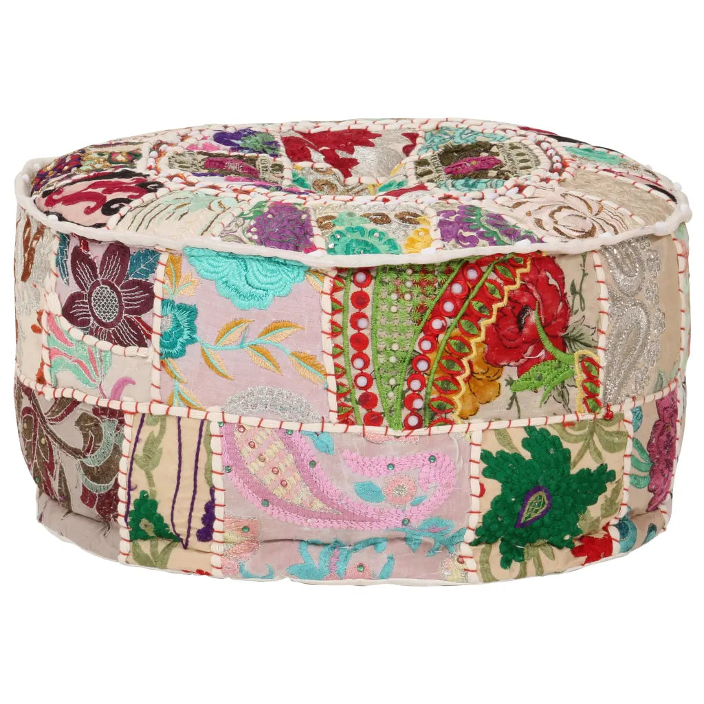 Puf med patchwork rund bomuld håndlavet 40 x 20 cm