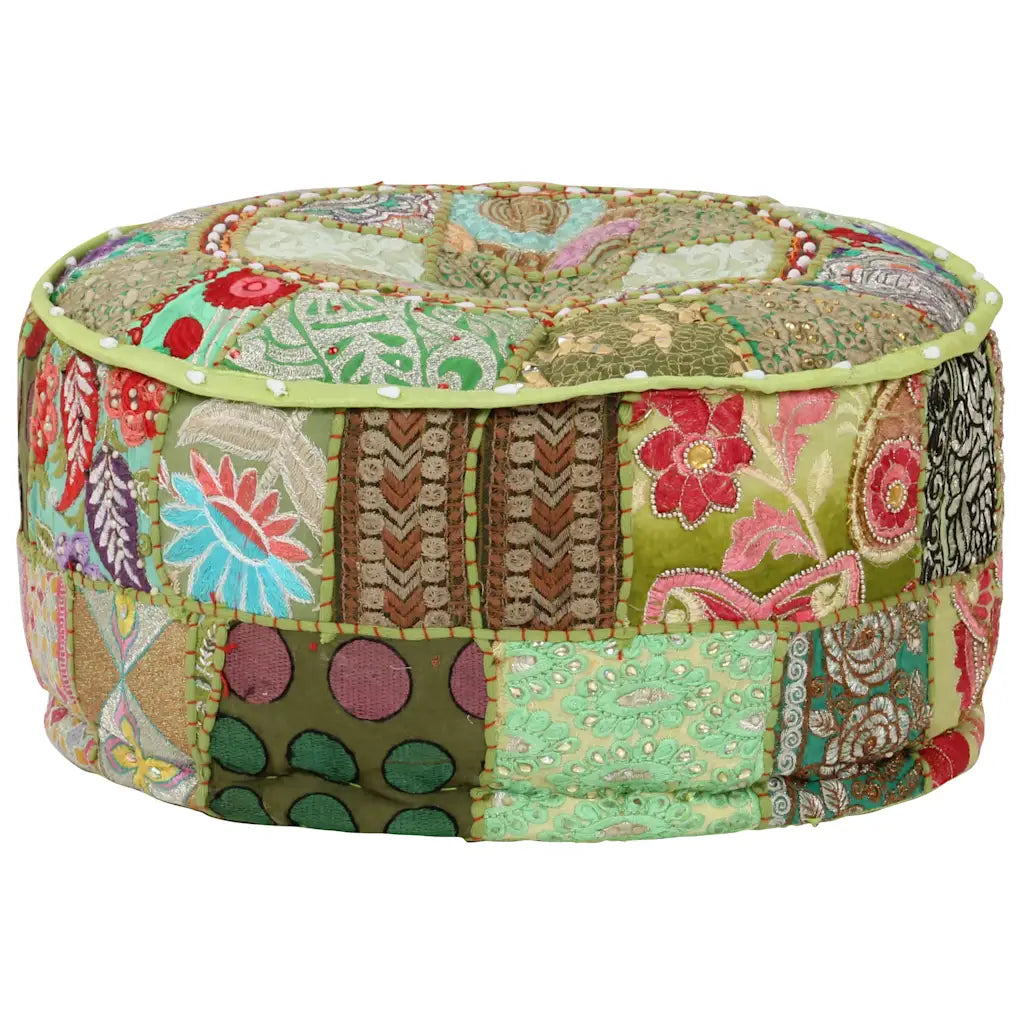 Puf med patchwork rund bomuld håndlavet 40 x 20 cm