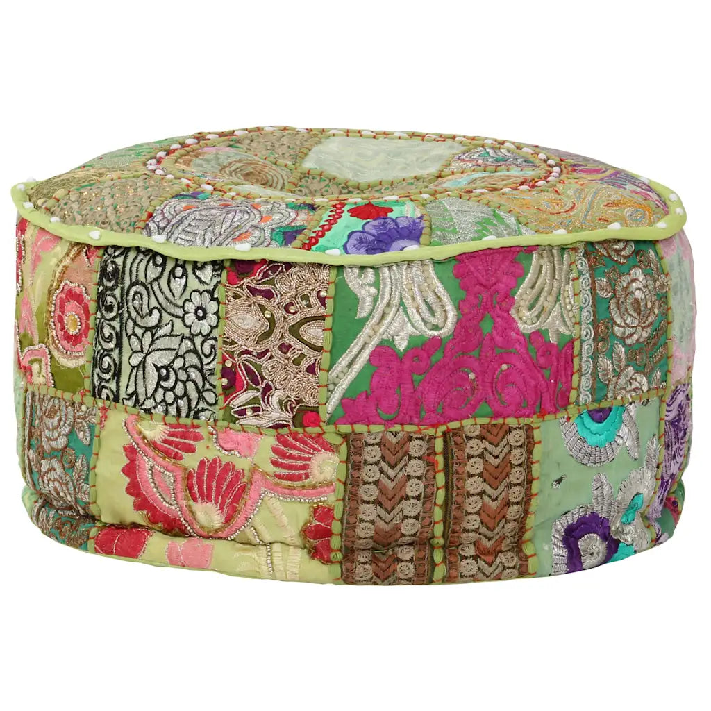 Puf med patchwork rund bomuld håndlavet 40 x 20 cm