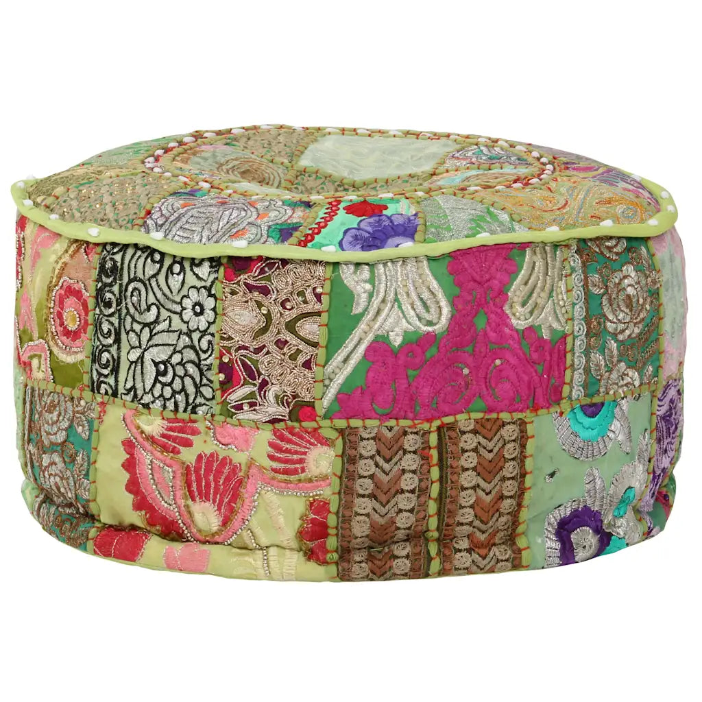 Puf med patchwork rund bomuld håndlavet 40 x 20 cm