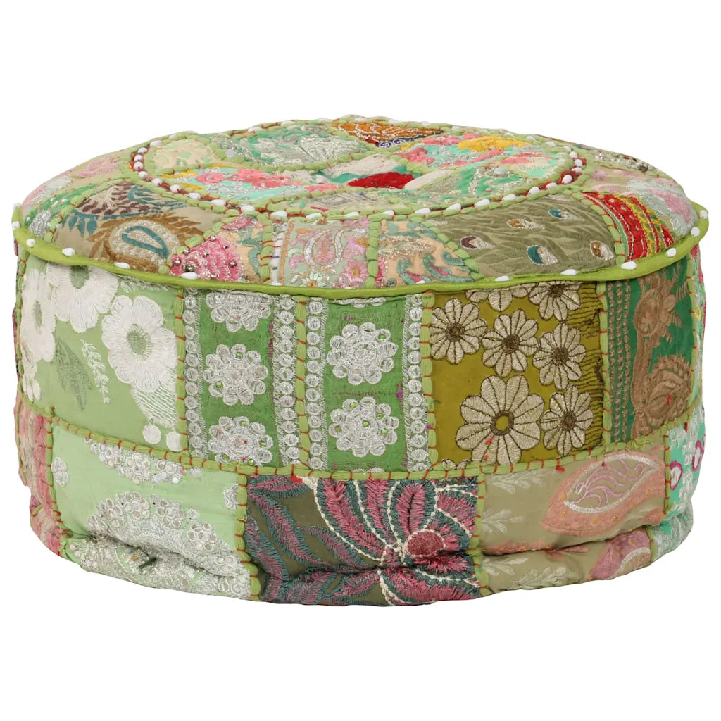 Puf med patchwork rund bomuld håndlavet 40 x 20 cm
