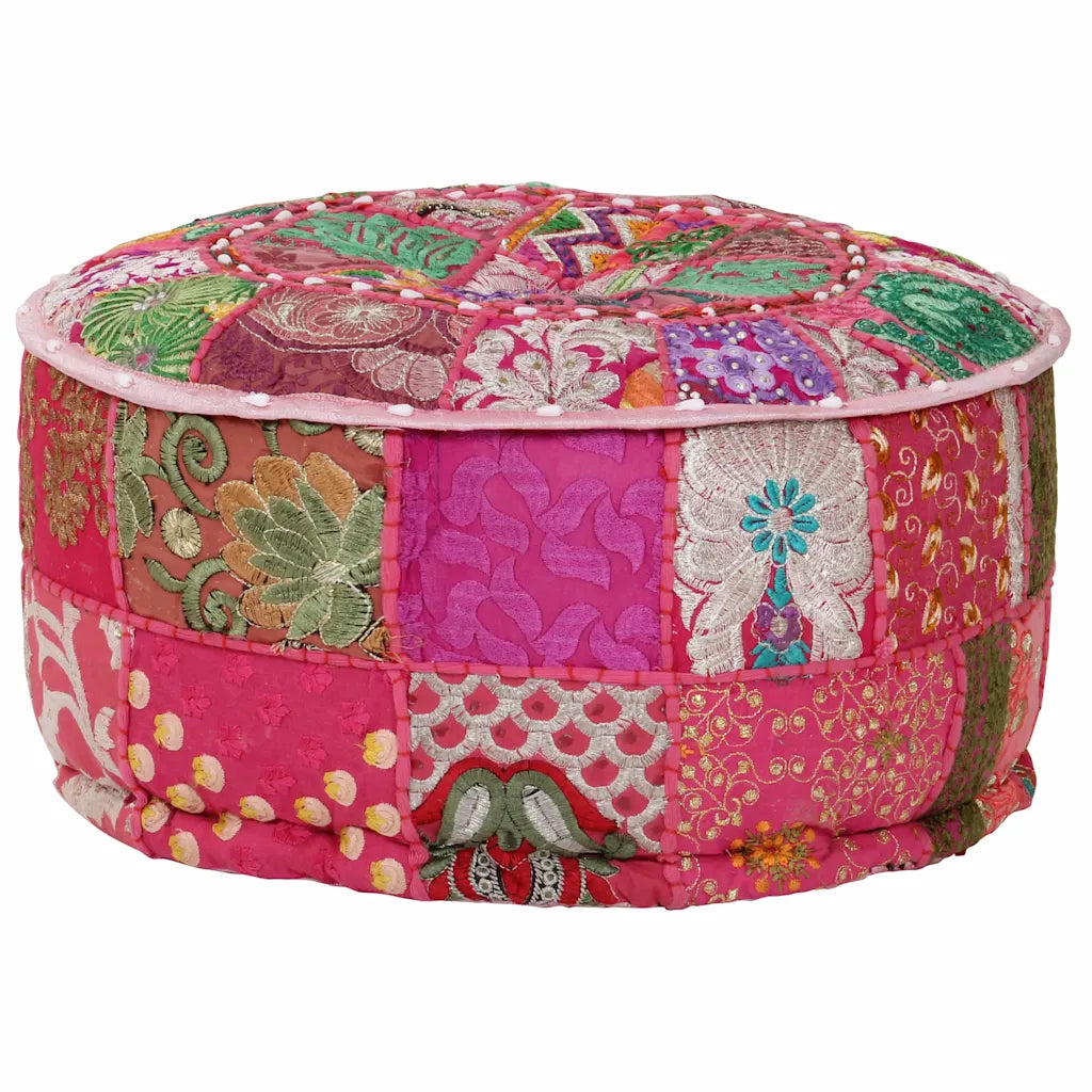 Puf med patchwork rund bomuld håndlavet 40 x 20 cm