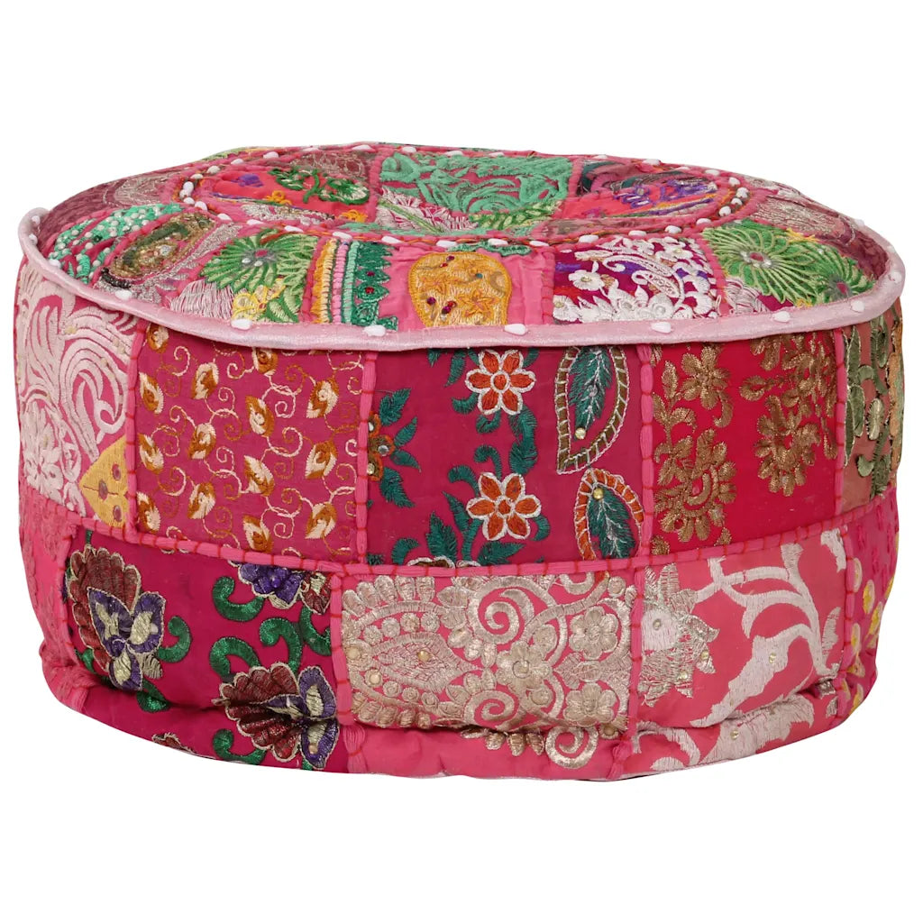Puf med patchwork rund bomuld håndlavet 40 x 20 cm