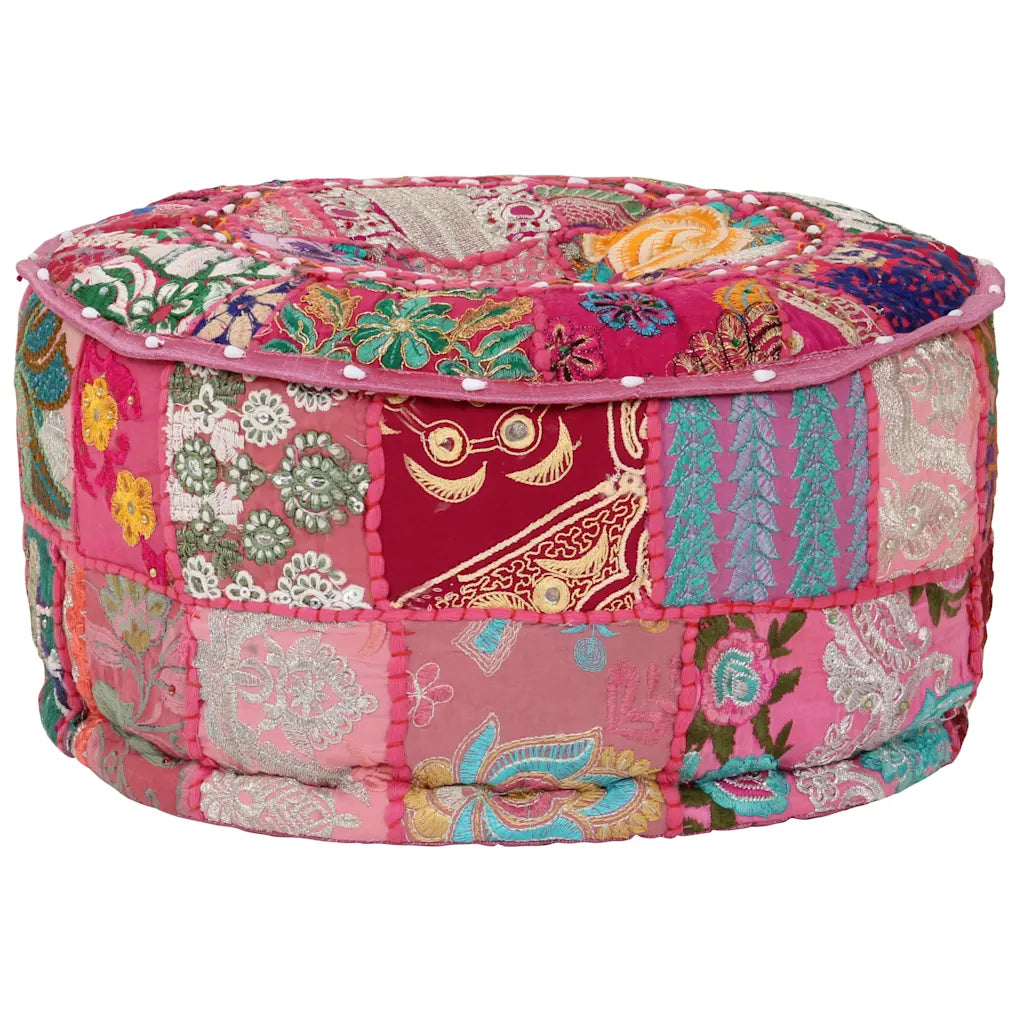 Puf med patchwork rund bomuld håndlavet 40 x 20 cm