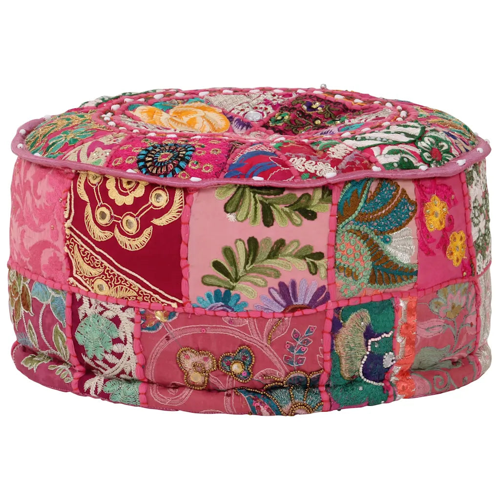 Puf med patchwork rund bomuld håndlavet 40 x 20 cm