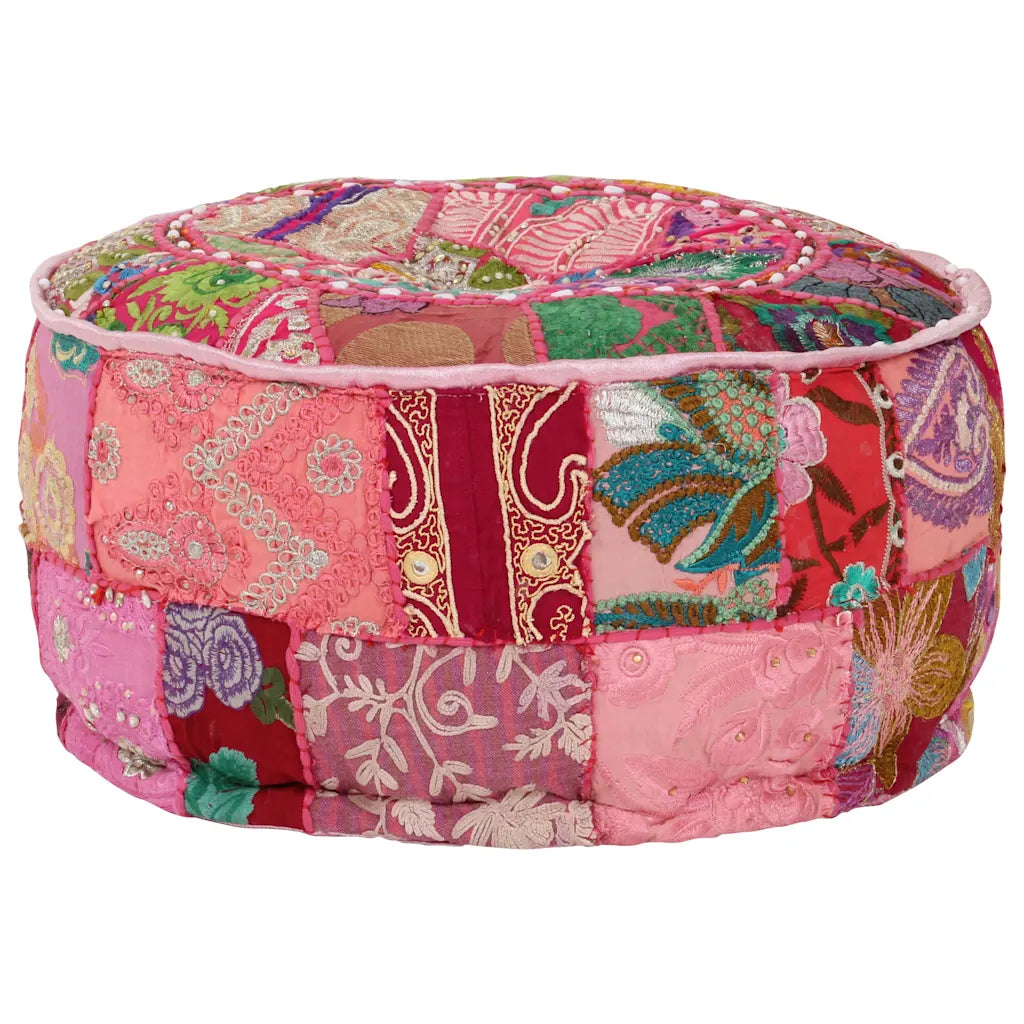 Puf med patchwork rund bomuld håndlavet 40 x 20 cm