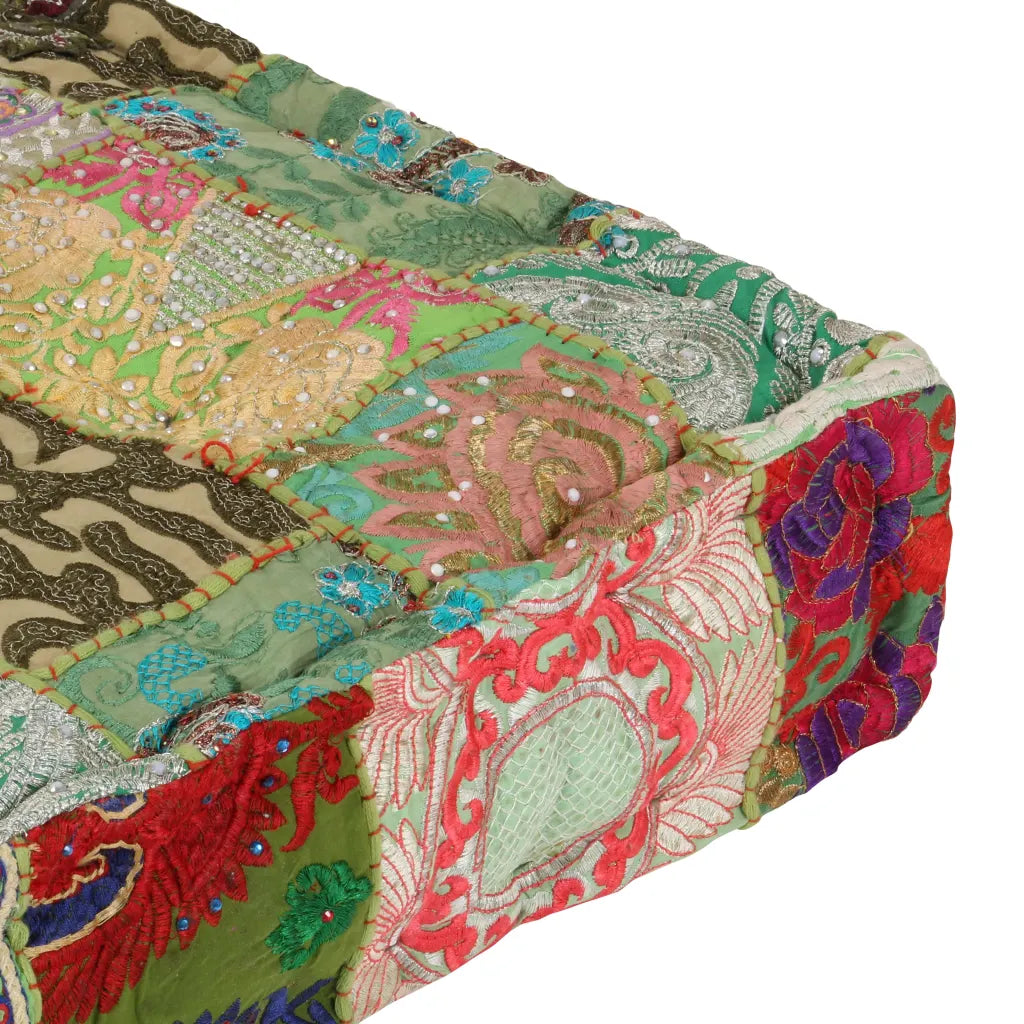 Puf med patchwork firkantet bomuld håndlavet 50 x 50 x 12 cm grøn