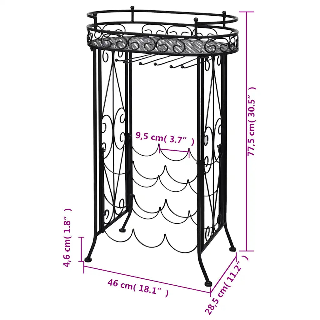 Vinreol med glasholder 9 flasker metal