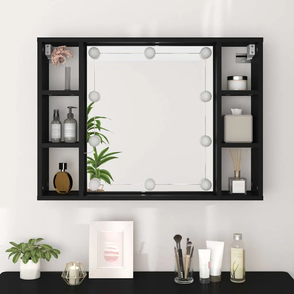 Spejlskab med LED-lys 76x15x55 cm  egetræsfarve