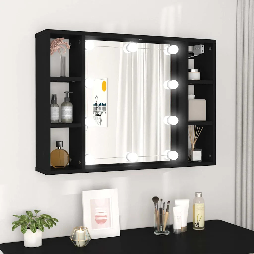 Spejlskab med LED-lys 76x15x55 cm  egetræsfarve