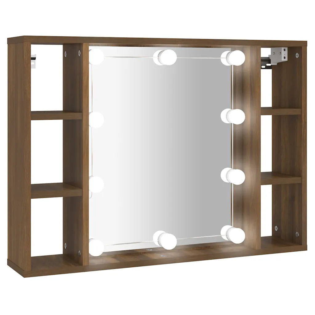 Spejlskab med LED-lys 76x15x55 cm  egetræsfarve