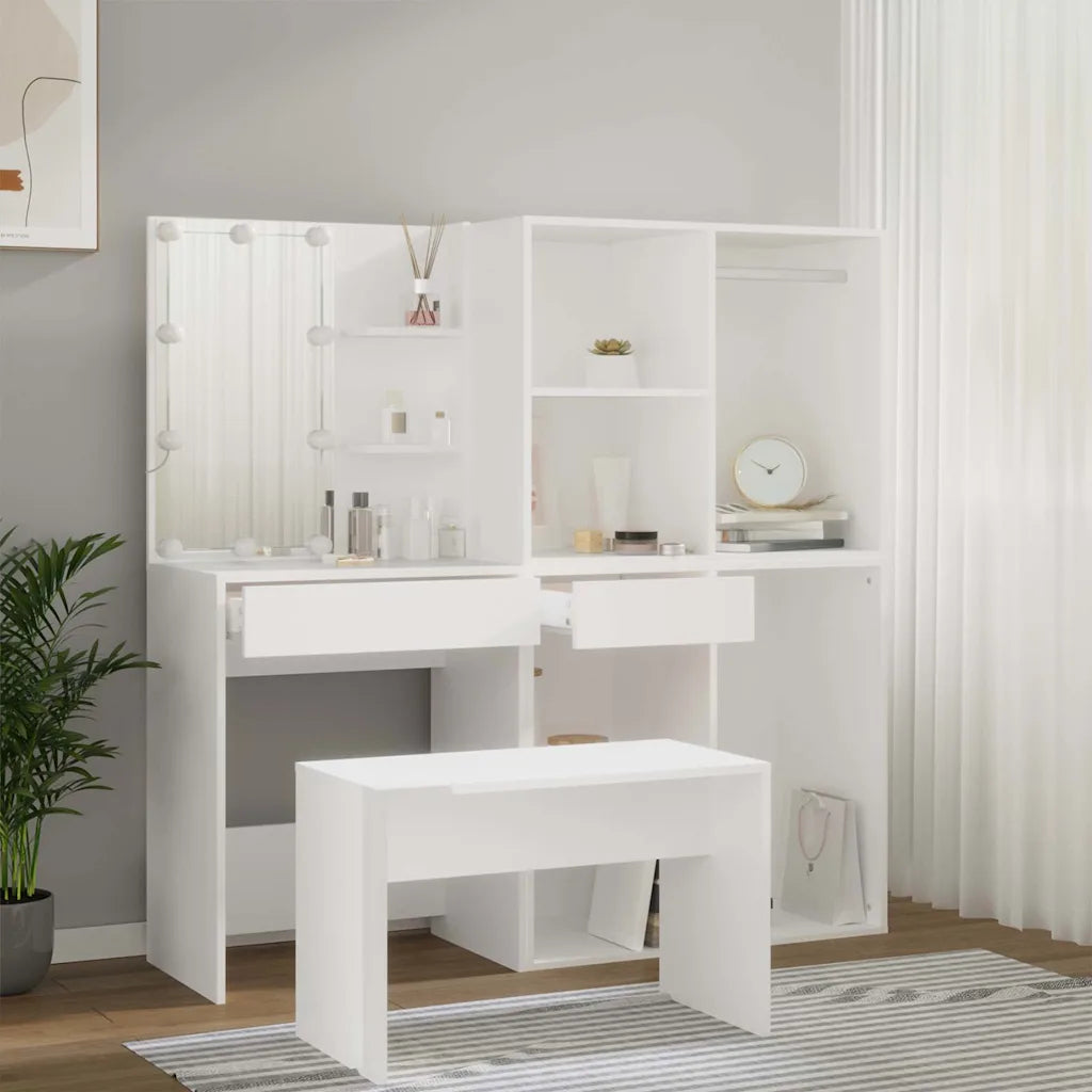 Makeupbordssæt med LED-lys konstrueret træ