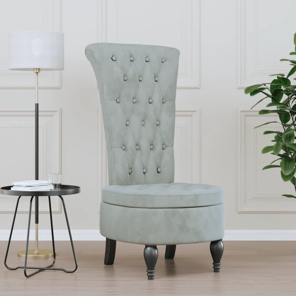 Stol med høj ryg knapdesign velour