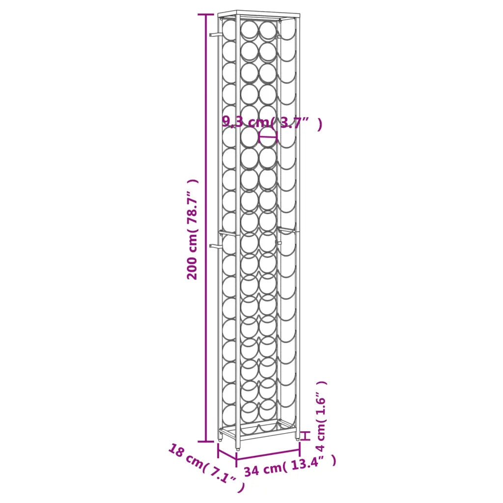 Vinreol til 57 flasker 34x18x200 cm smedejern