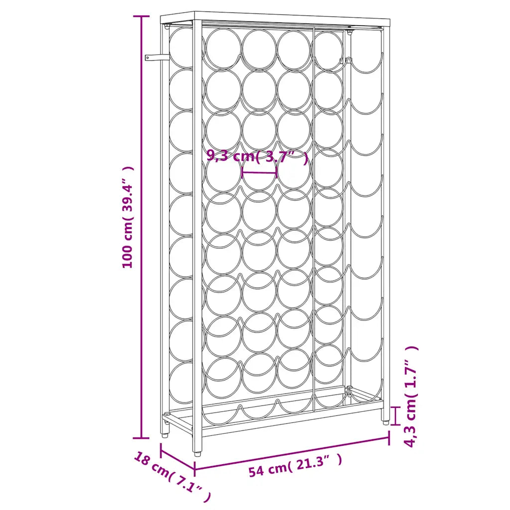 Vinreol til 45 flasker 54x18x100 cm smedejern
