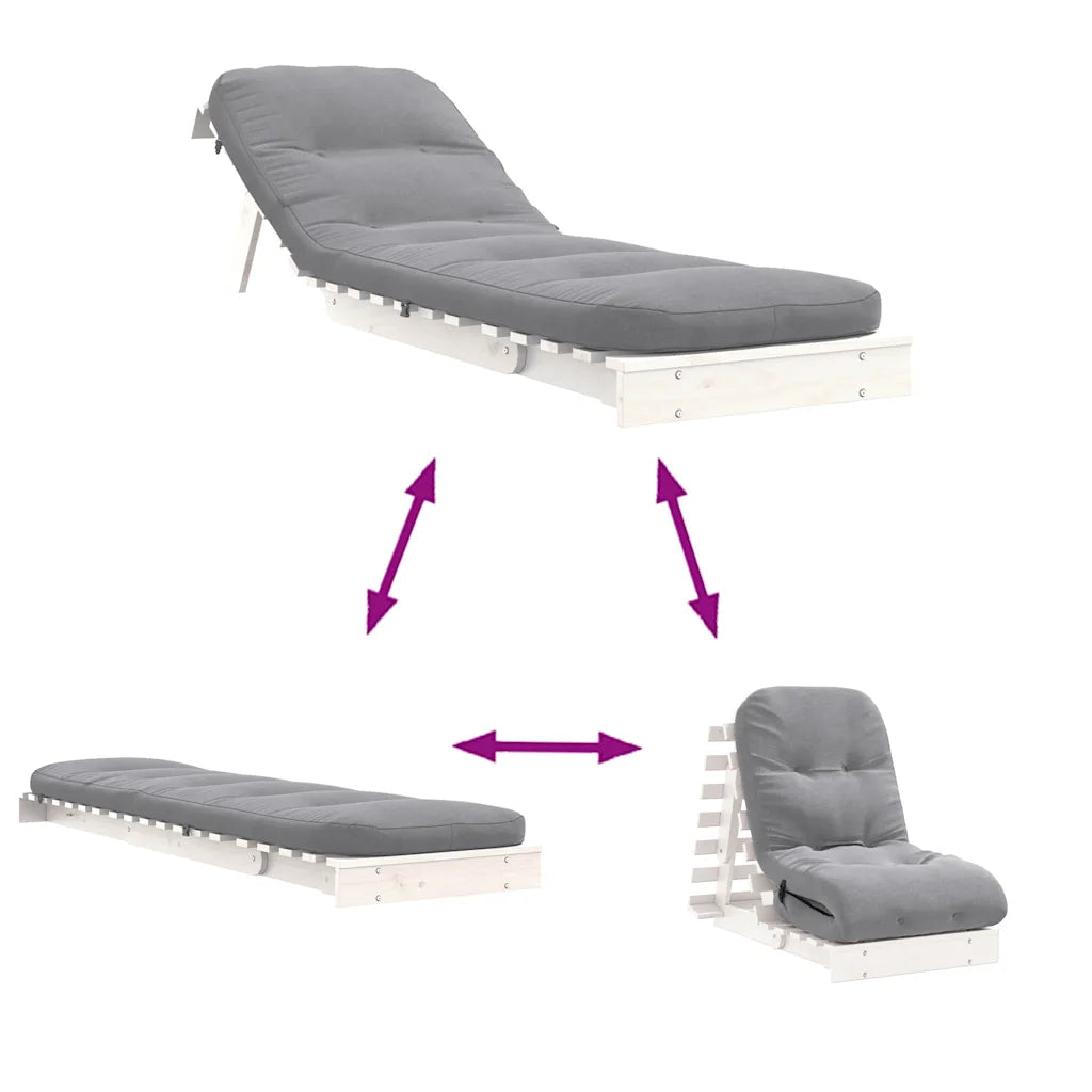 Futon med madras i massivt fyrretræ