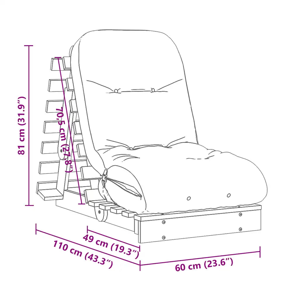 Futon med madras i massivt fyrretræ