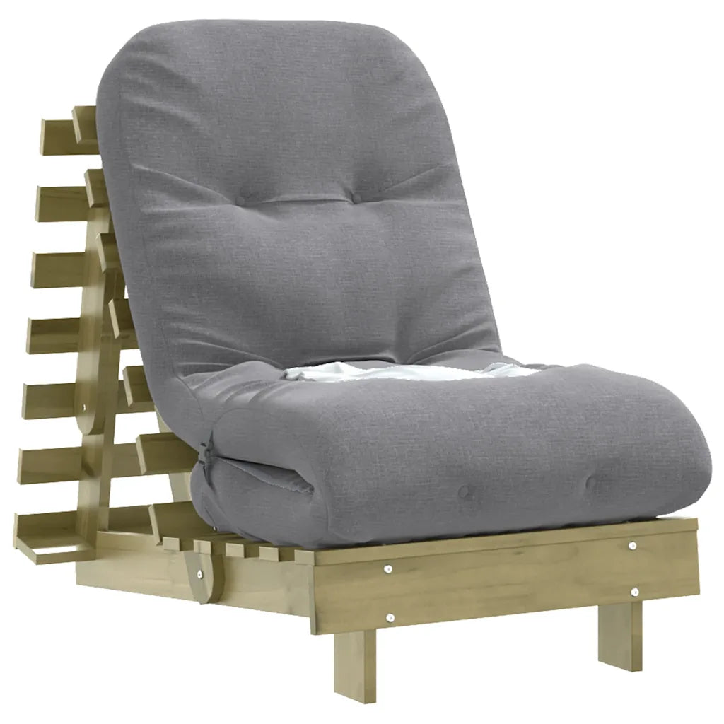 Futon med madras i massivt fyrretræ