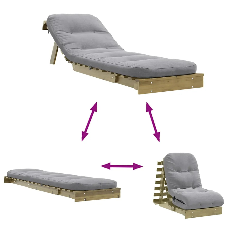 Futon med madras i massivt fyrretræ