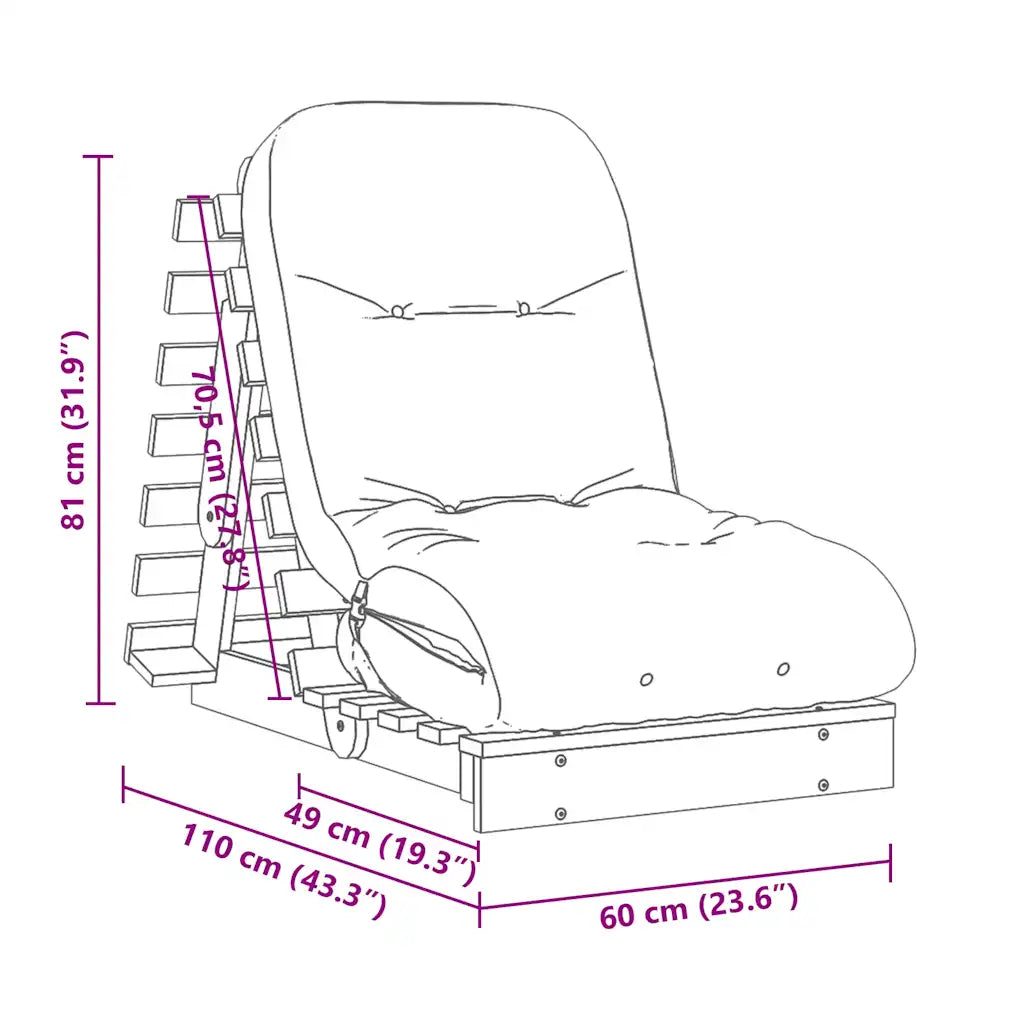Futon med madras i massivt fyrretræ