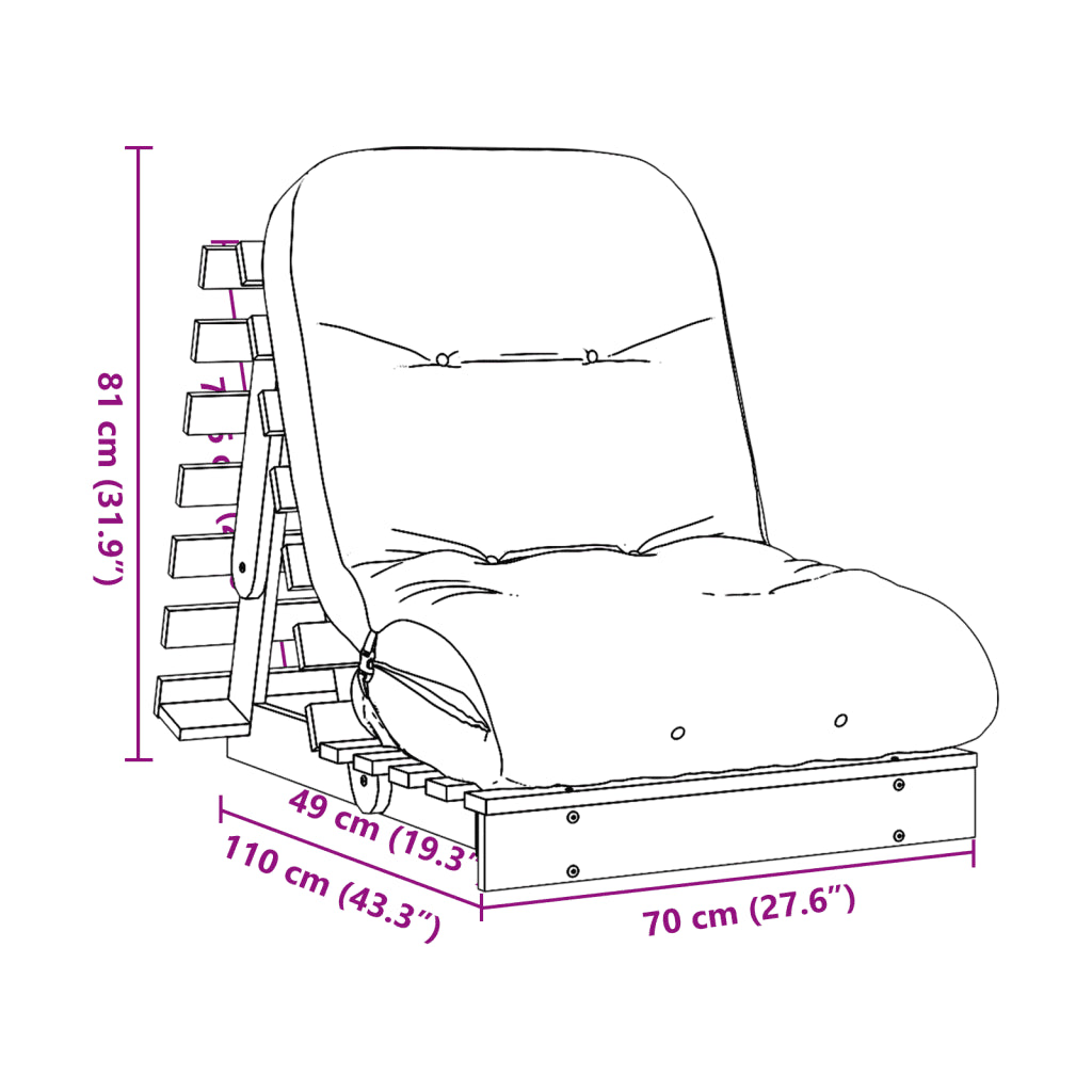 Futon med madras i massivt fyrretræ