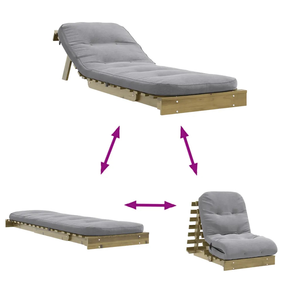 Futon med madras i massivt fyrretræ