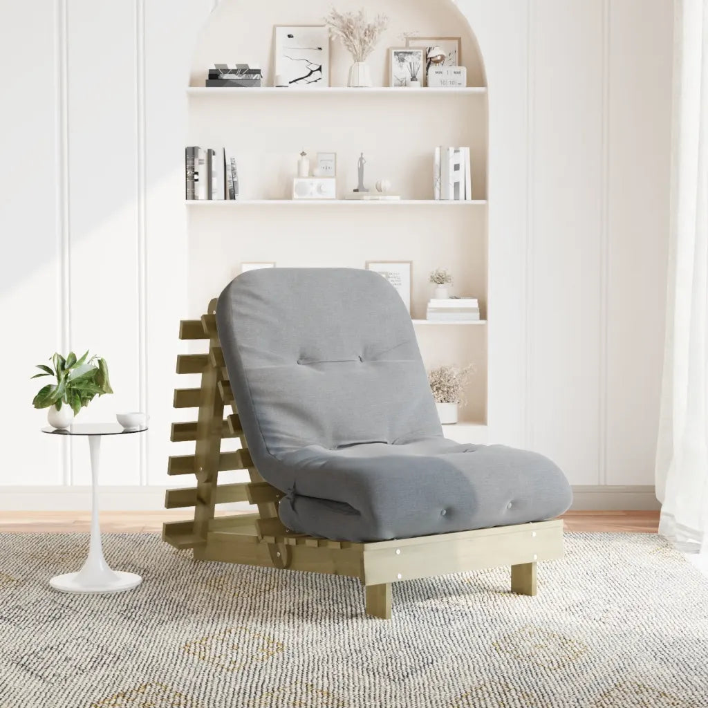 Futon med madras i massivt fyrretræ