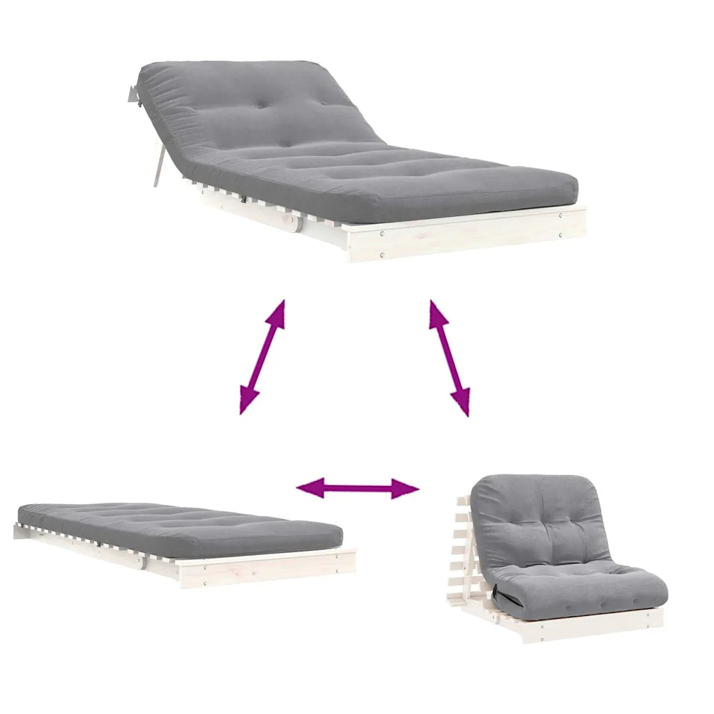 Futon med madras i massivt fyrretræ