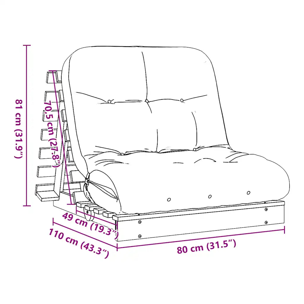 Futon med madras i massivt fyrretræ