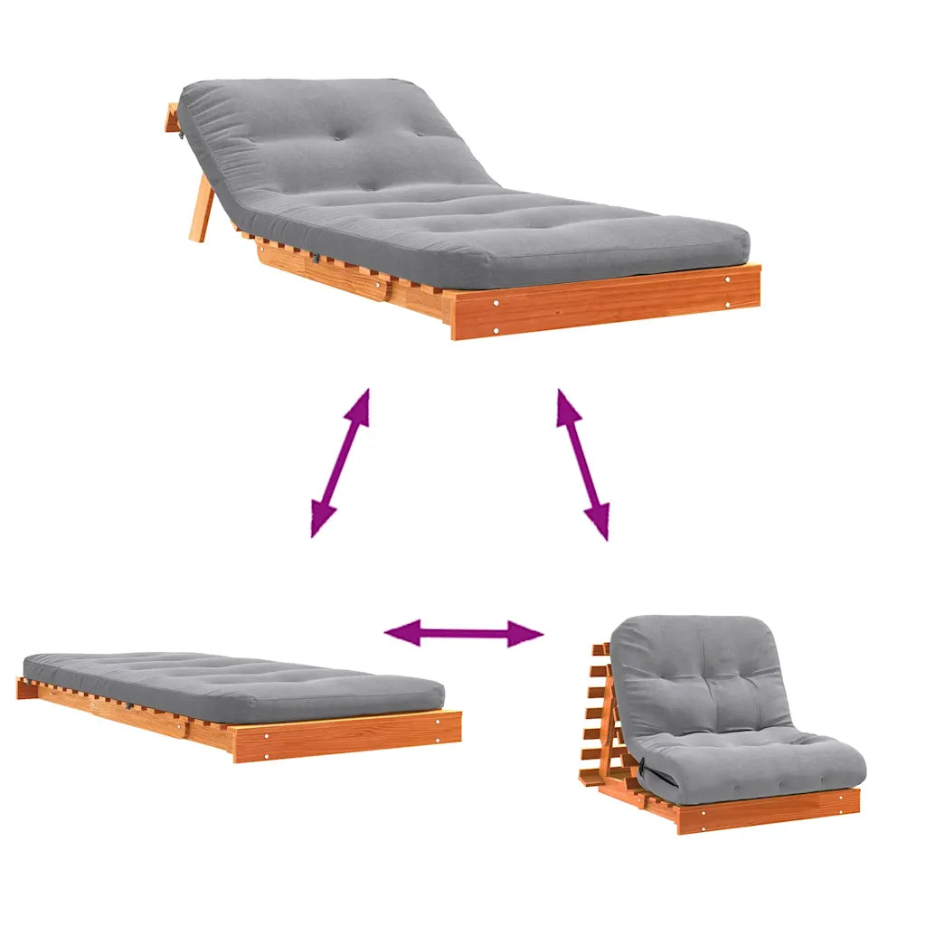 Futon med madras i massivt fyrretræ