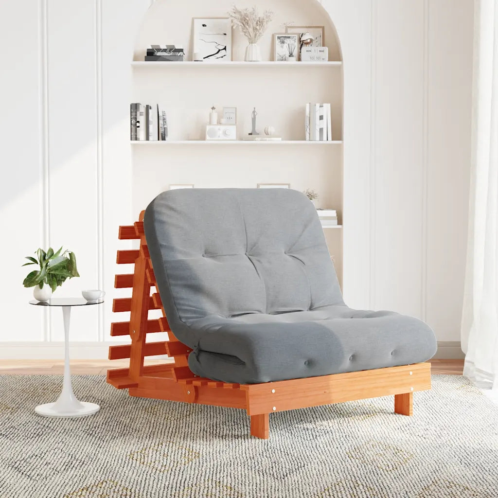 Futon med madras i massivt fyrretræ