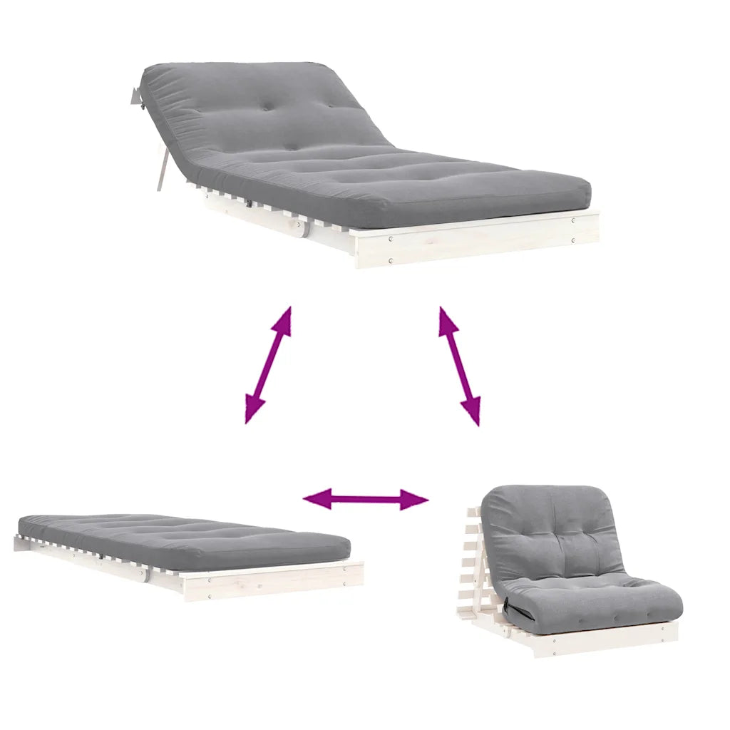 Futon med madras i massivt fyrretræ