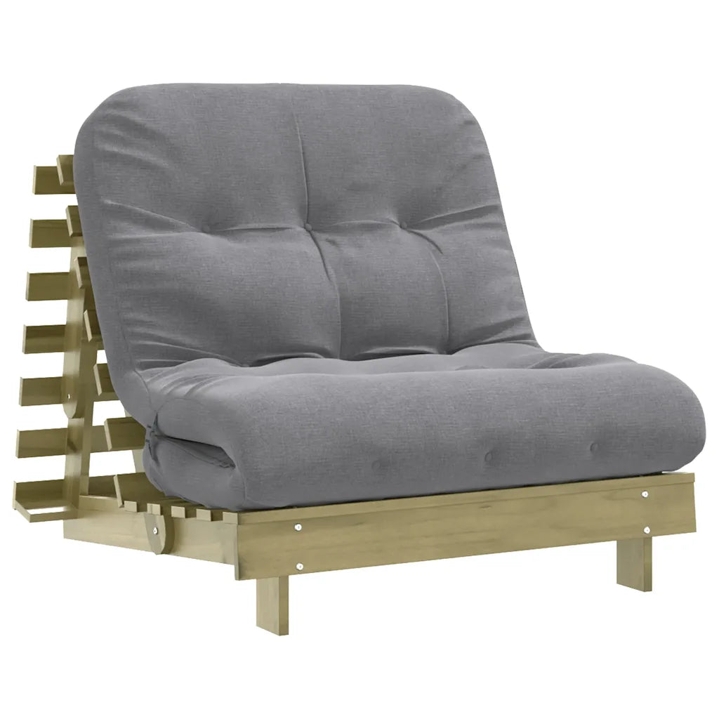 Futon med madras i massivt fyrretræ