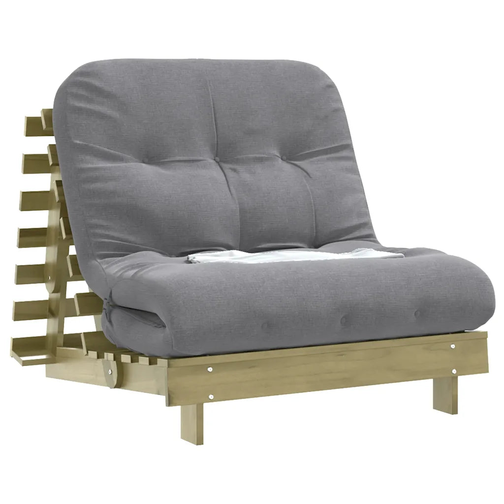 Futon med madras i massivt fyrretræ