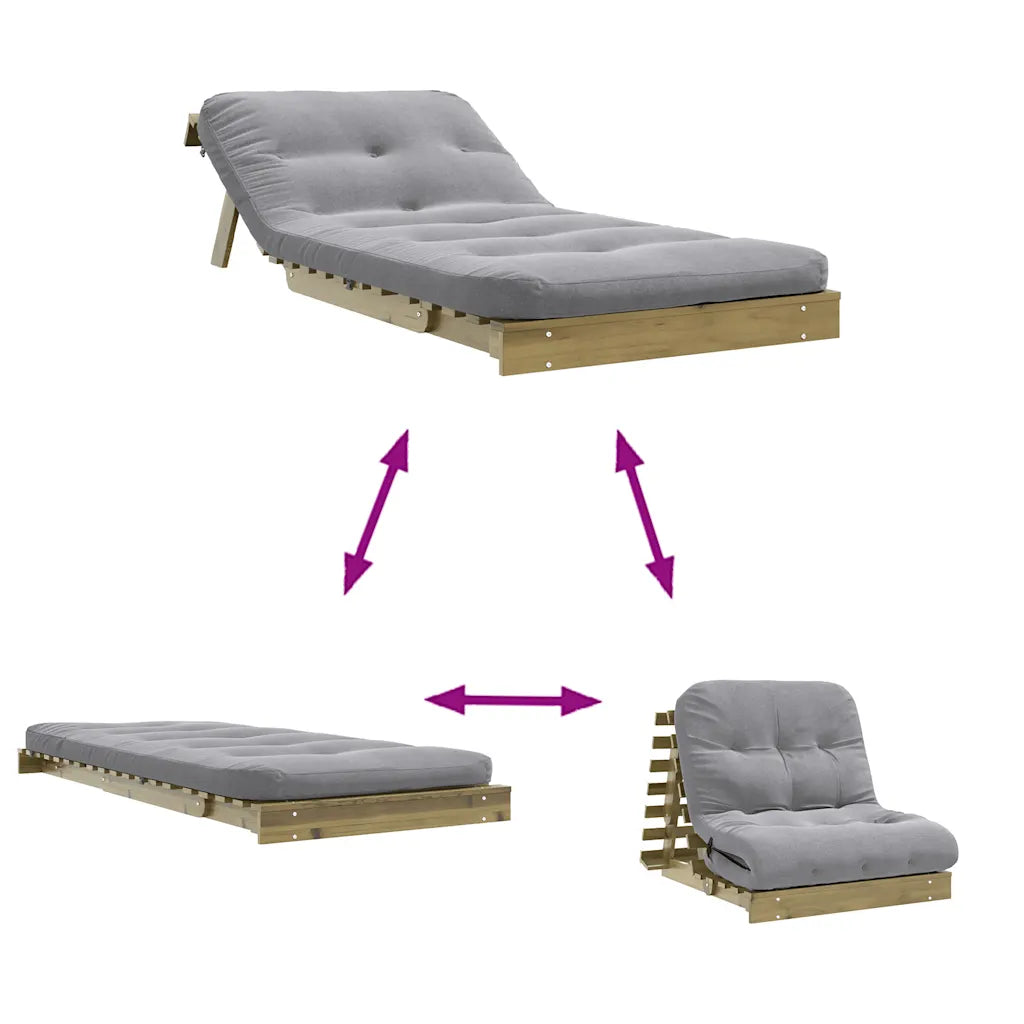 Futon med madras i massivt fyrretræ