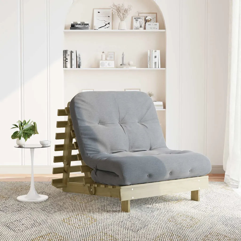 Futon med madras i massivt fyrretræ
